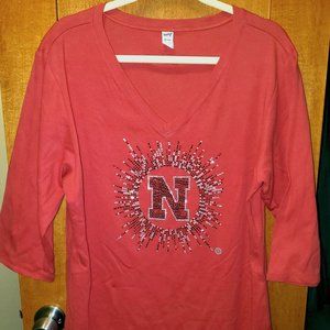 Red Nebraska Husker.  Women's top. Bling! Go Big Red!  2XL